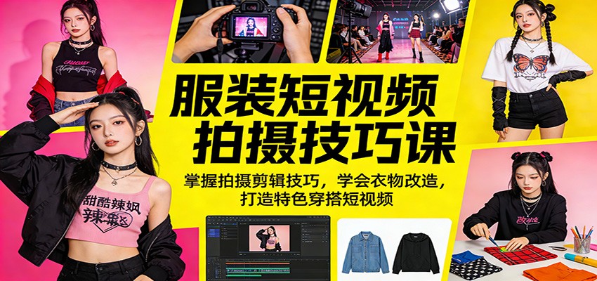 服装短视频拍摄技巧课：掌握拍摄剪辑技巧，学会衣物改造，打造特色穿搭短视频-聊项目