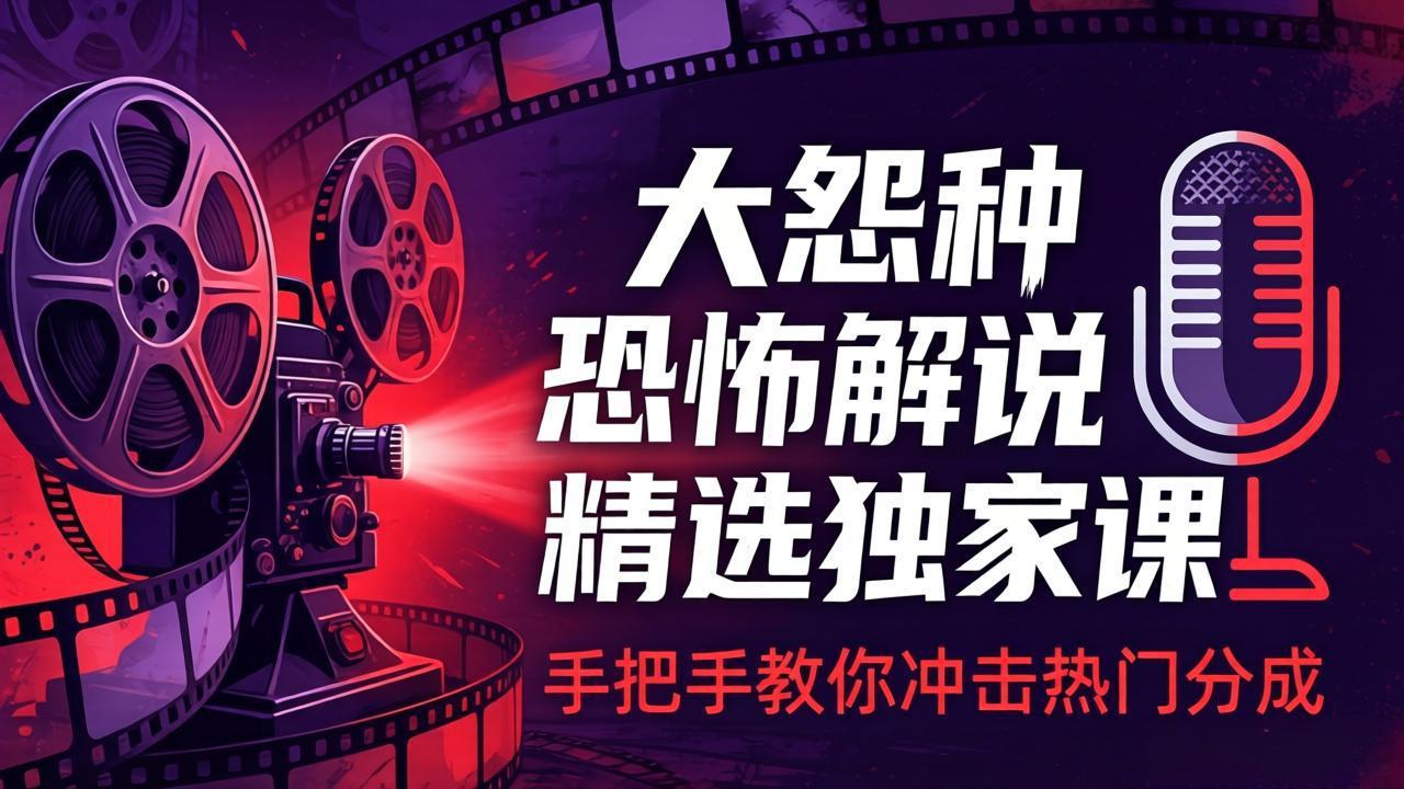 大怨种恐怖解说精选独家课：电影下载+文案配音+片头封面，手把手教你冲击热门分成-聊项目
