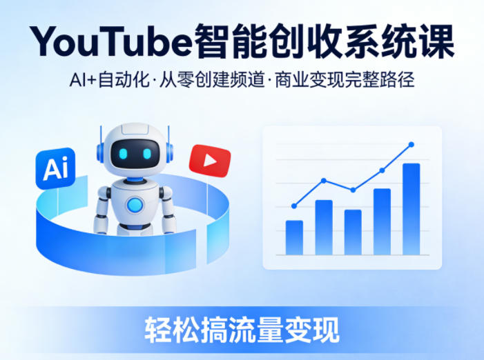 YouTube智能创收系统课，AI+自动化，从零创建YouTube频道并实现商业变现的完整路径，轻松搞流量变现-聊项目