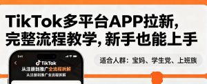 TikTok多平台APP拉新，完整流程教学，新手也能上手，轻松出海搞美金-聊项目