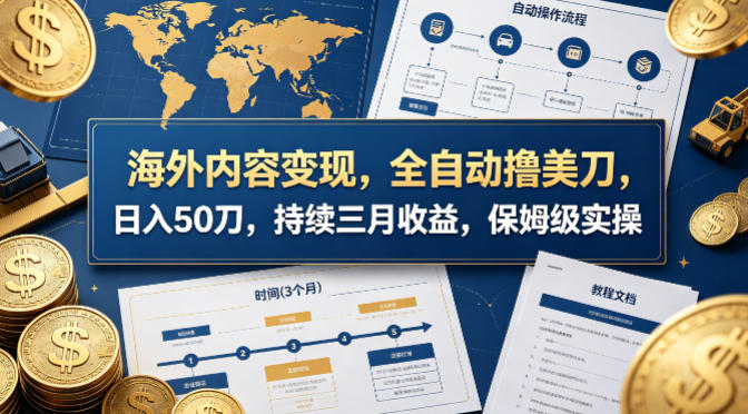 海外内容变现，全自动撸美刀，日入50刀，持续三月收益，保姆级实操【揭秘】-聊项目