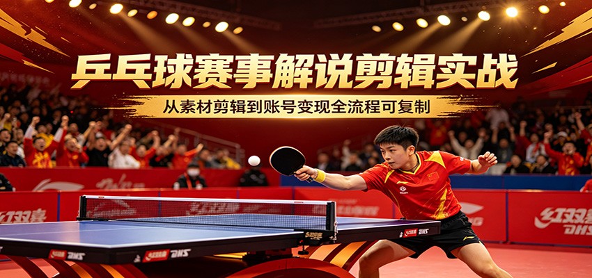 乒乓球赛事解说剪辑实战，从素材剪辑到账号变现全流程可复制-聊项目