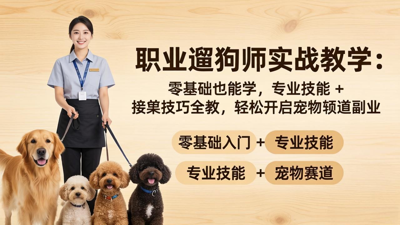 职业遛狗师实战教学：零基础也能学，专业技能 + 接单技巧全教，轻松开启宠物赛道副业-聊项目