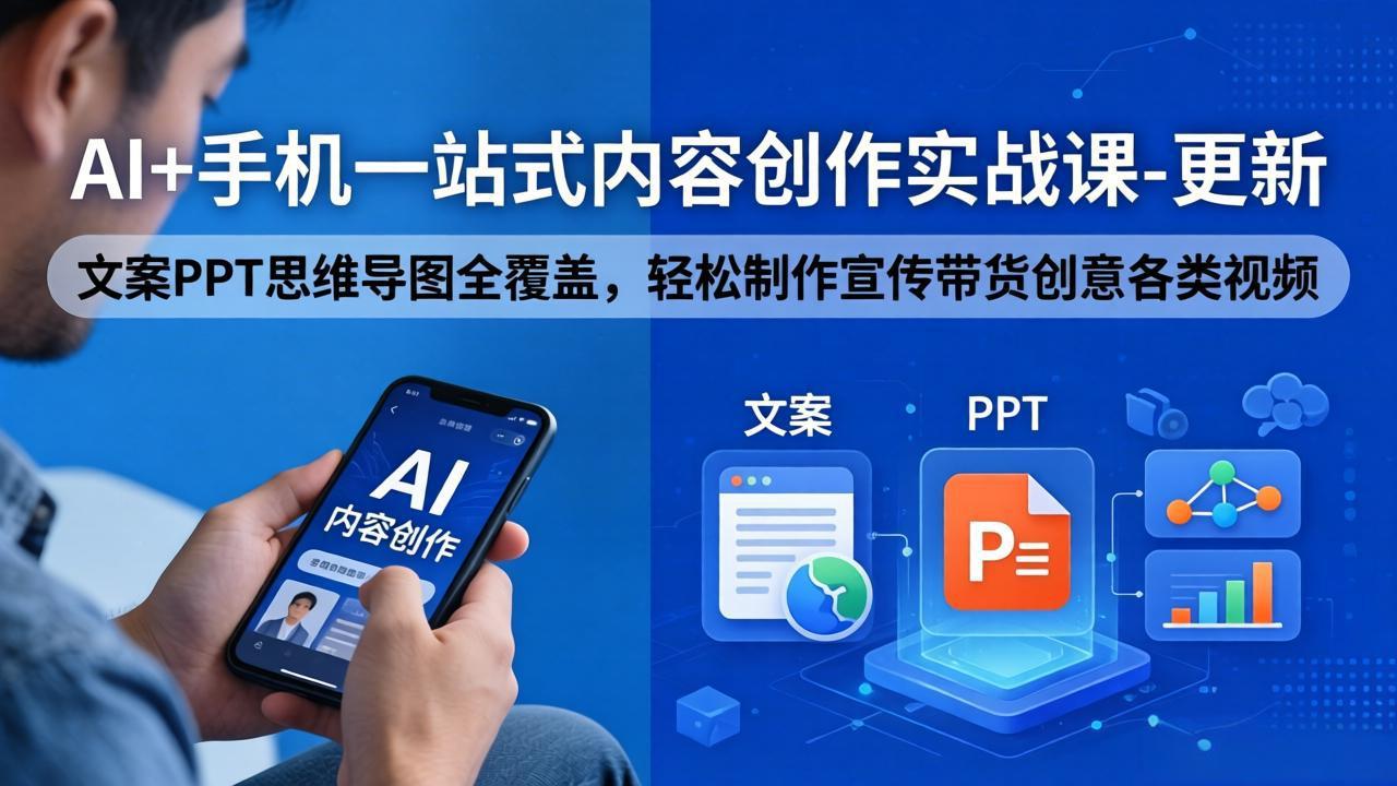 AI+手机一站式内容创作实战课-更新，文案PPT思维导图全覆盖，轻松制作宣传带货创意各类视频-聊项目