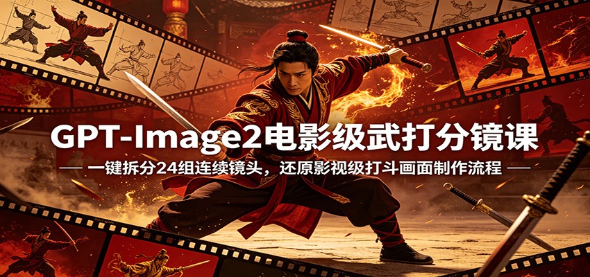GPT-Image2电影级武打分镜课：一键拆分24组连续镜头，还原影视级打斗画面制作流程-聊项目