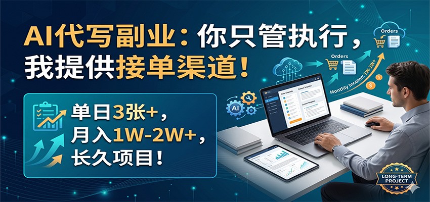 AI代写副业：你只管执行，我提供接单渠道！单日3张+，月入1W-2W+，长久项目-聊项目
