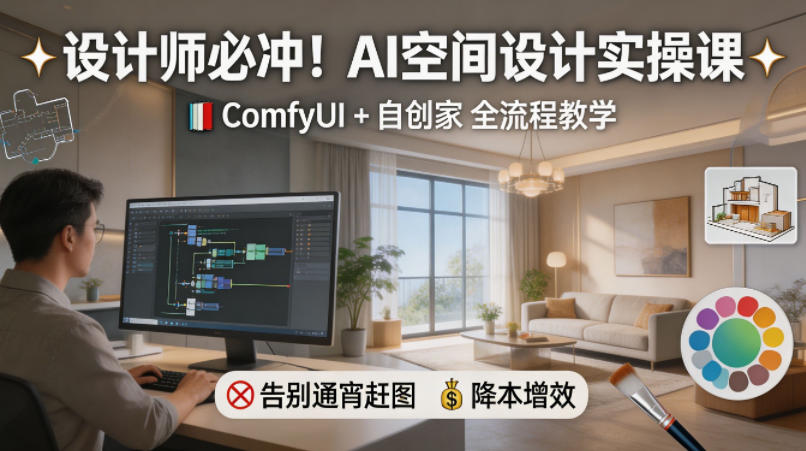 设计师必冲！AI空间设计实操课，ComfyUI+自创家全教学，告别通宵赶图，降本增效-聊项目