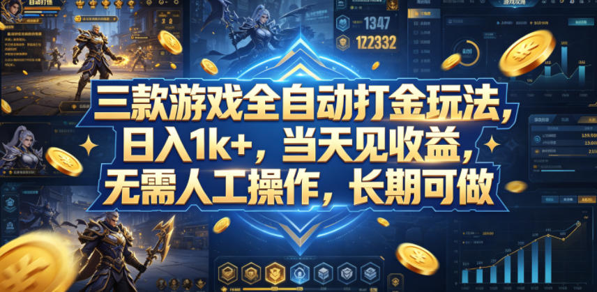 三款游戏全自动打金玩法，日入1k+，当天见收益，无需人工操作，长期可做【揭秘】-聊项目