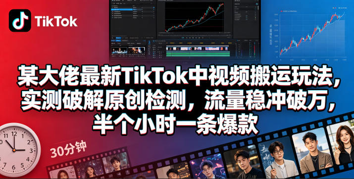 某大佬最新TikTok中视频搬运玩法，实测破解原创检测，流量稳冲破万，半个小时一条爆款-聊项目