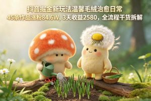 抖音掘金新玩法温馨毛绒治愈日常，45条作品涨粉84.6W，3天收益2580，全流程干货拆解-聊项目