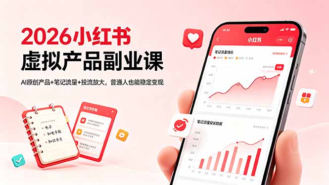 2026小红书虚拟产品副业课，AI原创产品+笔记流量+投流放大，普通人也能稳定变现-聊项目
