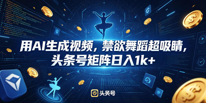 用AI生成视频，禁欲舞蹈超吸睛，头条号矩阵日入1k+-聊项目