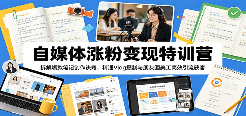 自媒体涨粉变现特训营：拆解爆款笔记创作诀窍，精通Vlog摄制与朋友圈美工高效引流获客-聊项目