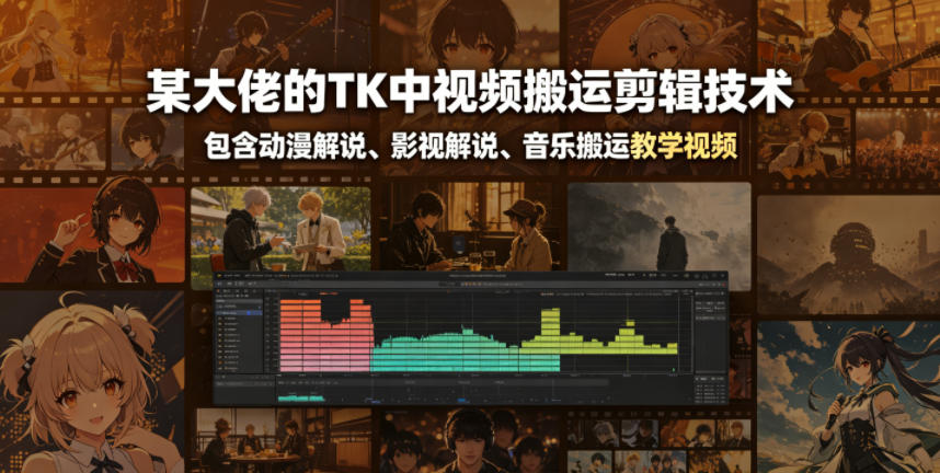 某大佬的TK中视频搬运剪辑技术，包含动漫解说、影视解说、音乐搬运教学视频-聊项目