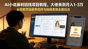 AI小说暴利搞钱项目教程,大佬亲测月入1-3万,从零教学短故事创作与投稿变现全套玩法-聊项目