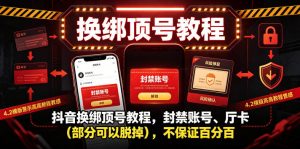 抖音换绑顶号教程,封禁账号、Ting卡(部分可以脱掉),不保证百分百-聊项目