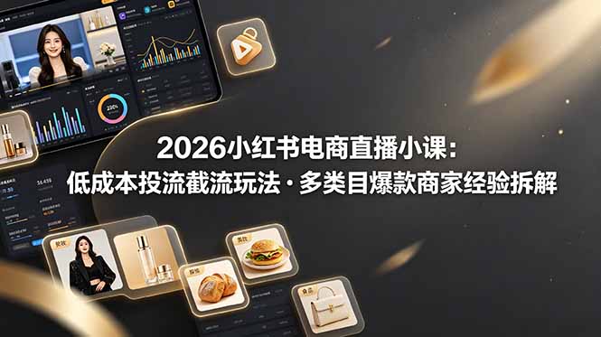 2026小红书电商直播小课，低成本投流截流玩法，多类目爆款商家经验完整拆解教学-聊项目
