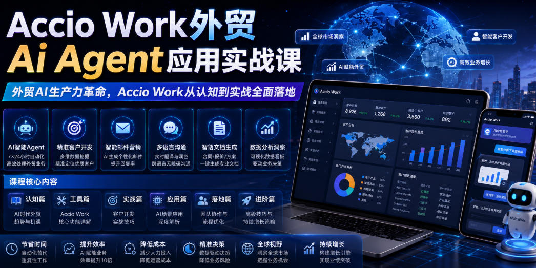 Accio Work外贸Ai Agent应用实战课，外贸AI生产力革命，Accio Work从认知到实战全面落地-聊项目