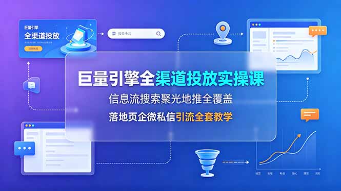 巨量引擎全渠道投放实操课，信息流搜索聚光地推全覆盖，落地页企微私信引流全套教学-聊项目