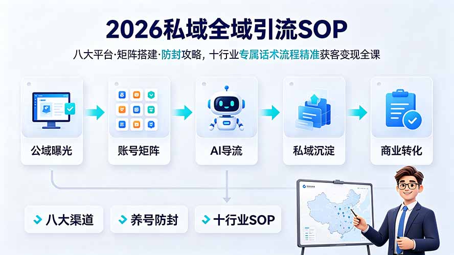2026私域全域引流SOP｜八大平台·矩阵搭建·防封攻略，十行业专属话术流程精准获客变现全课-聊项目