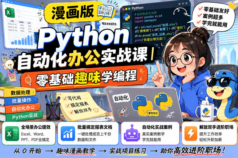 漫画版Python自动化办公实战课｜零基础趣味学编程，全场景办公提效、批量搞定报表文档、解放双手进阶职场-聊项目