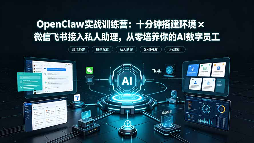 OpenClaw实战特训营：十分钟搭建环境×微信飞书接入私人助理，从零培养你的AI数字员工-聊项目