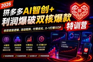 2026拼多多AI智创+利润爆破双核爆款特训营，收获底层逻辑、活动矩阵、付费优化、0-1打爆SOP-聊项目