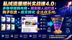私域流量增长实战课4.0:多账号矩阵布局+朋友圈人设打造+钩子引流+成交转化全流程落地-聊项目
