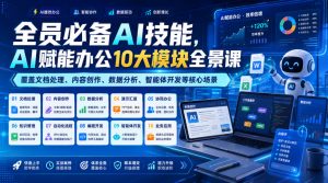 全员必备AI技能,AI赋能办公10大模块全景课,覆盖文档处理、内容创作、数据分析、智能体开发等核心场景-聊项目