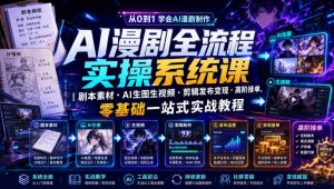 AI漫剧全流程实操系统课|剧本素材・AI生图生视频・剪辑发布变现・高阶接单,零基础一站式实战教程-聊项目