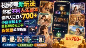 视频号新玩法体验不同人生副本,懂的人已日入700+,小白轻松上手,0基础轻松上手,保姆级教程拆解-聊项目