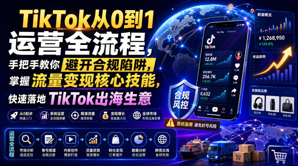 TikTok从0到1运营全流程，手把手教你避开合规陷阱，掌握流量变现核心技能，快速落地TikTok出海生意(更新7月)-聊项目